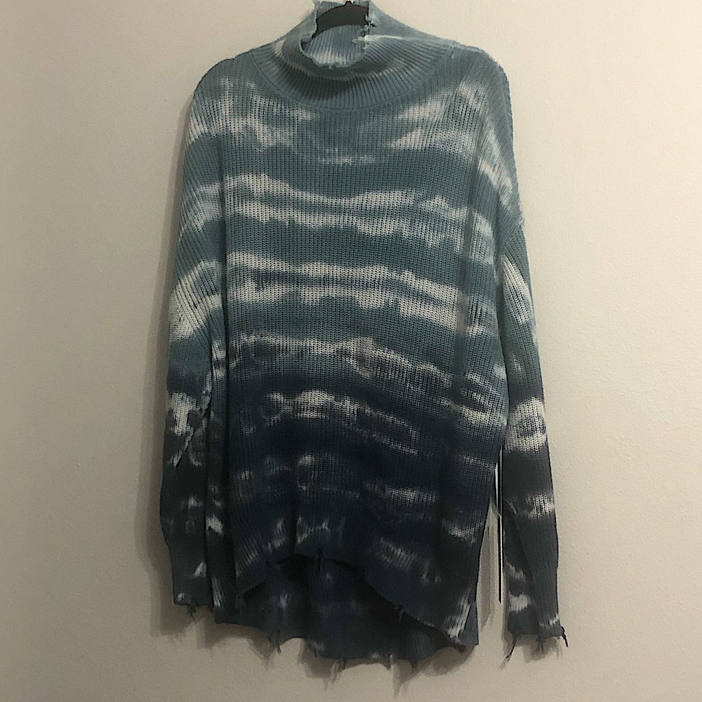 NWT $228 Young Fabulous & Broke oversized mock neck distressed sweater
